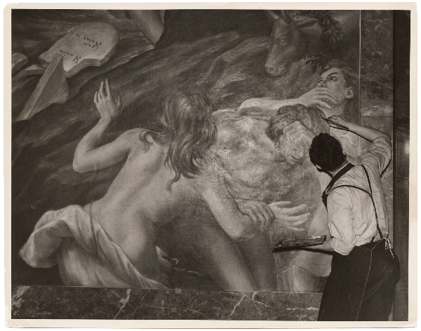 Artist painting a mural at New York Public Library